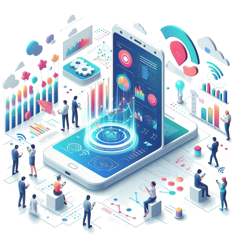 An isometric illustration of wireless communication technology with a white background, featu 2